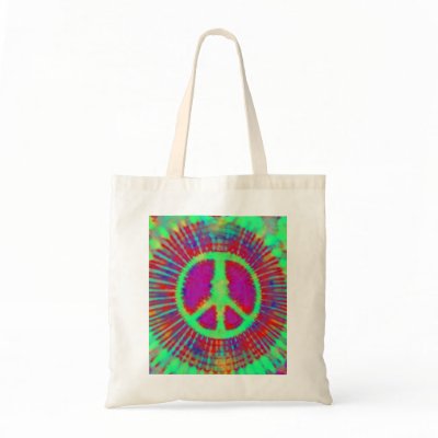 Psychedelic Tie-Dye Peace Sign Canvas Bags by makelovenotwar