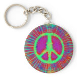 Psychedelic Tie-Dye Peace Sign Key Chain