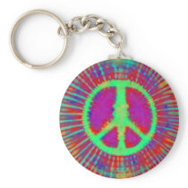 Psychedelic Tie-Dye Peace Sign Key Chain