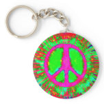 Psychedelic Tie Dye Peace Sign Key Chains