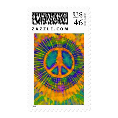 Psychedelic Tie Dye Peace Sign Postage Stamps by makelovenotwar