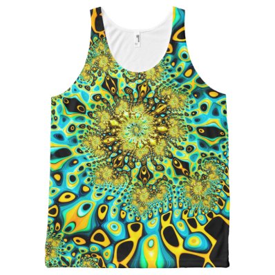 Psychedelic Trippy Gold Peacock Fine Fractal All-Over Print Tank Top