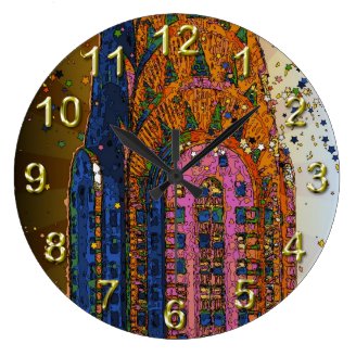 Psychedlic NYC: Chrysler Building Top Closeup #1 Round Wallclock