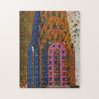 Psychedlic NYC: Chrysler Building Top Closeup #1 Puzzle