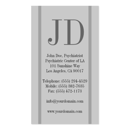 Psychiatrist Vert Stripe Grey Business Cards (back side)