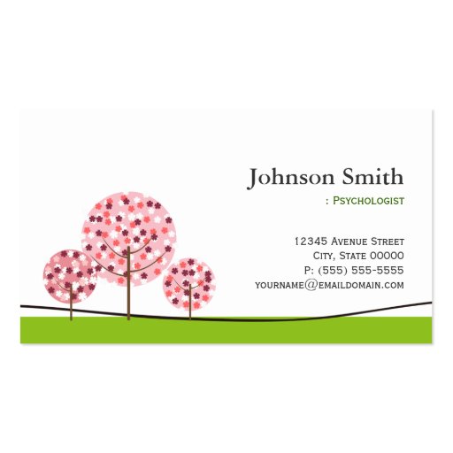 Psychologist - Cute Pink Wishing Tree Logo Business Card (front side)