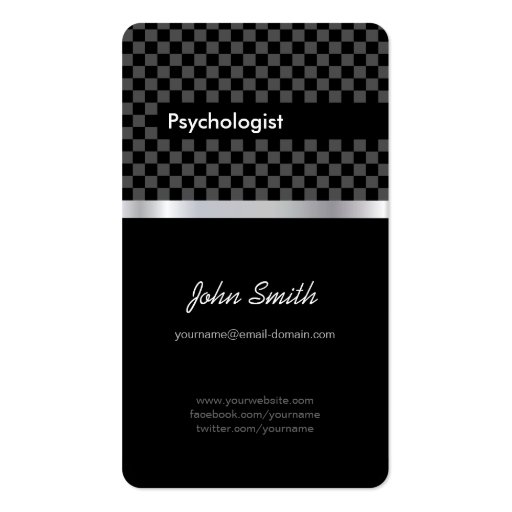 Psychologist - Elegant Black Checkered Business Card Template (front side)