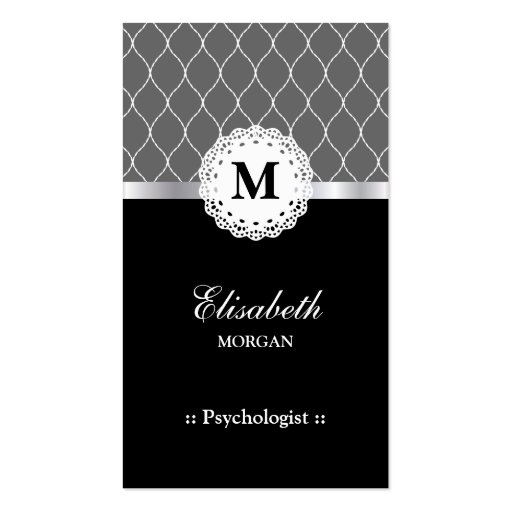 Psychologist Elegant Black Lace Pattern Business Card Template (front side)