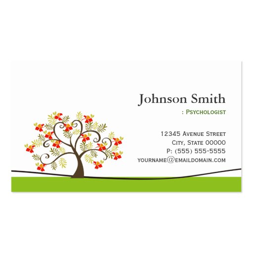 Psychologist - Elegant Swirl Wish Tree Symbol Business Card (front side)