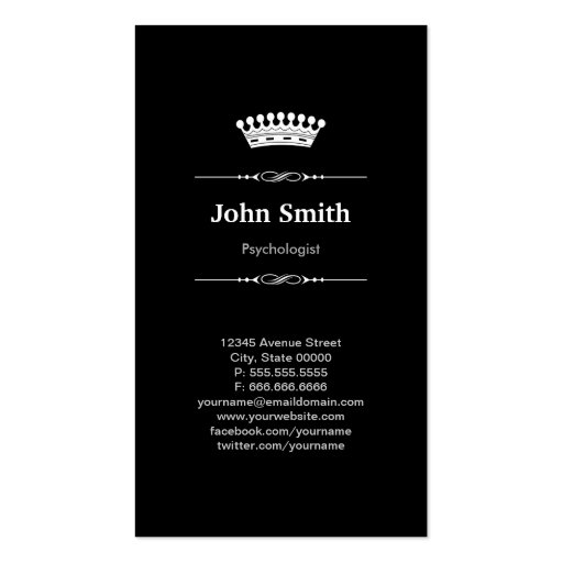 Psychologist Simple Elegant Royal Crown Business Cards (front side)