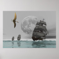Pteranodon the ships and the Moon Poster