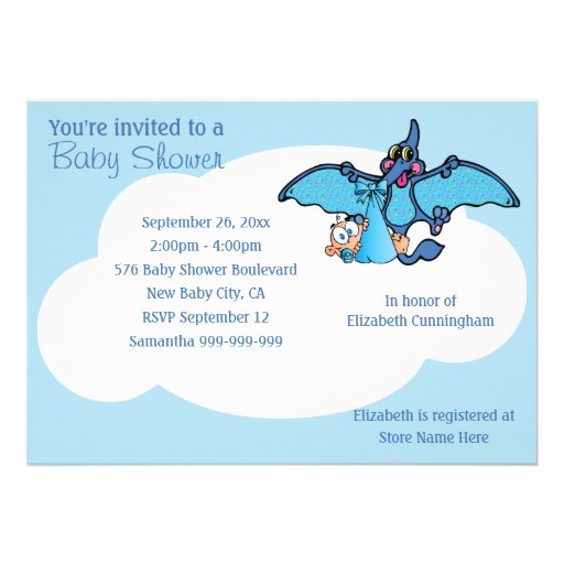 Pterodactyl Dinosaur It's a Boy Baby Shower Personalized Announcements