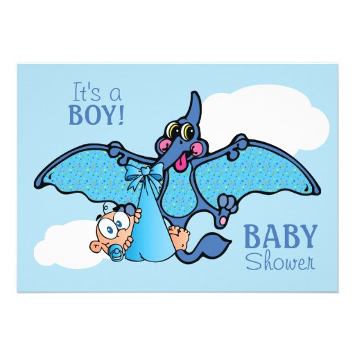Pterodactyl Dinosaur It's a Boy Baby Shower Personalized Announcements (front side)