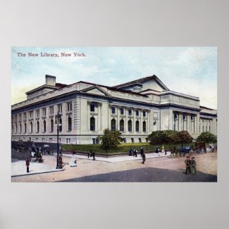 Public Library, New York City 1915 Vintage print