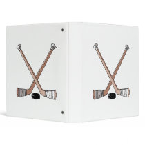 puck and hockey sticks design binder