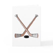 puck and hockey sticks design greeting cards