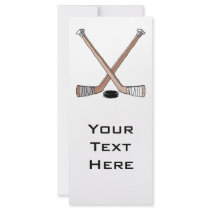 puck and hockey sticks design personalized rack card