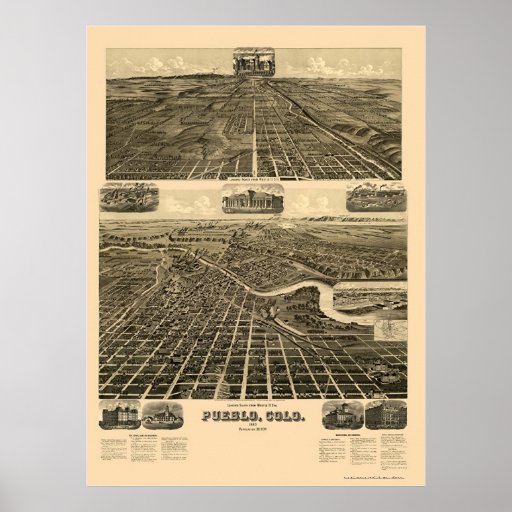 Pueblo, CO Panoramic Map - 1890  Print