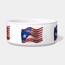 Puerto Rican-American Waving Flag Dog Food Bowls