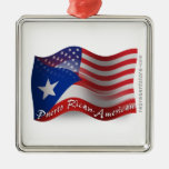 Puerto Rican-American Waving Flag Christmas Ornaments