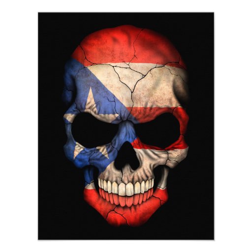 Puerto Rican Flag Skull on Black Personalized Invite (front side)