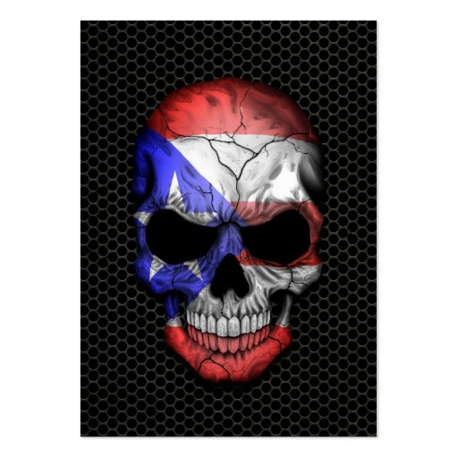 Puerto Rican Flag Skull on Steel Mesh Graphic Business Card Templates
