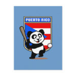 This cute little panda is ready to play for the Puerto Rican team! Panda holds a bat and is about to swing at the ball. Great for fans of the Puerto Rico baseball team or Puerto Rican baseball players.