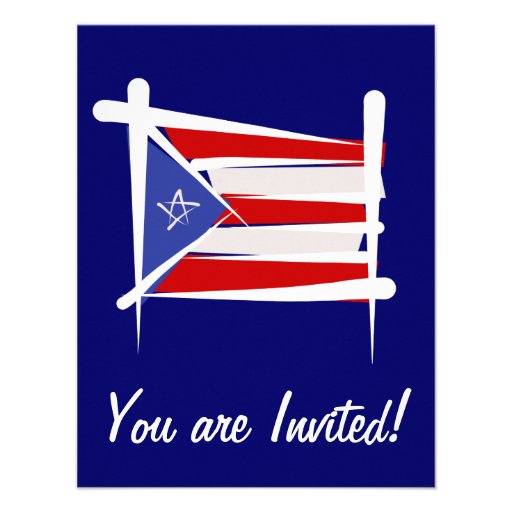 Puerto Rico Brush Flag Personalized Invitations