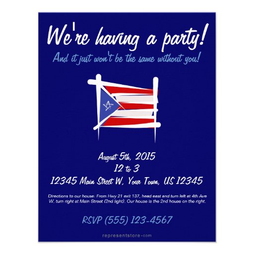 Puerto Rico Brush Flag Personalized Invitations