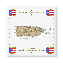 Puerto Rico Map + Flags Magnet