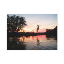 Puesta del sol del río impresiones de lienzo