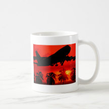 Puesta del sol roja de la línea aérea tazas