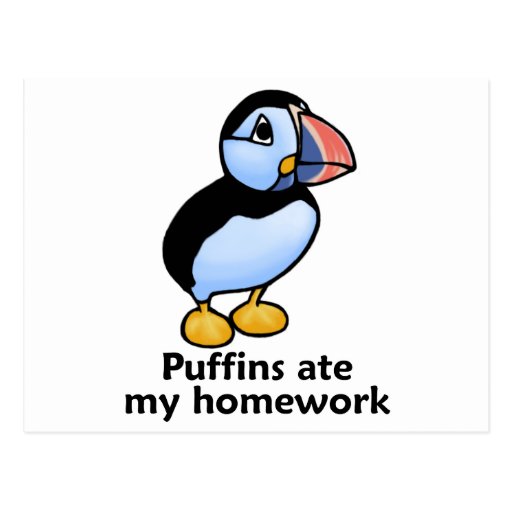 Puffins Ate my Homework Post Card