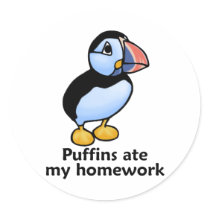Puffins Ate my Homework Sticker