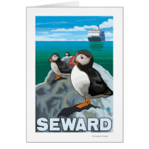 Puffins & Cruise Ship - Seward, Alaska Cards