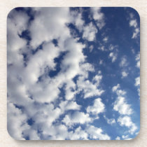 Puffy Clouds On Blue Sky cork coasters