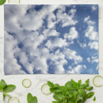Puffy Clouds On Blue Sky kitchen towels