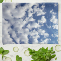 Puffy Clouds On Blue Sky Towels