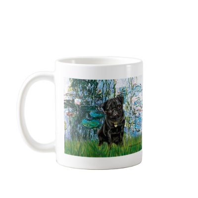 Pug 13 (black) - Lilies 1 Mugs by masterpiecedogs
