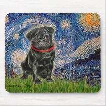 Pug 13 (black) - Starry Night mousepads