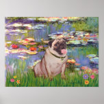 Pug 2 (fawn) - Lilies 2 Poster