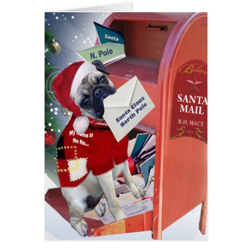 pug a letter to santa christmas card