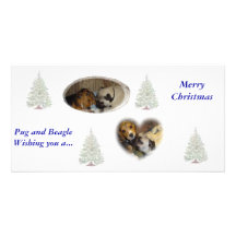 Pug and Beagle Christmas Personalized Photo Card