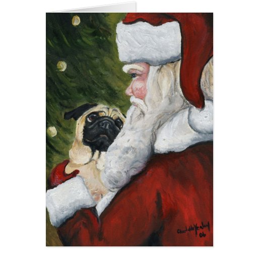 pug and santa christmas card