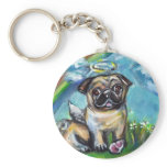 Pug angel with pink kong keychains