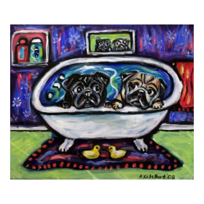 Pug bathtime poster by zadajeanne