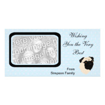 Pug - Blue w/ White Diamond Design Photo Cards