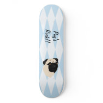 Pug - Blue w/ White Diamond Design Skate Board Decks