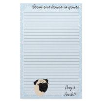 Pug - Blue w/ White Diamond Design Stationery Paper