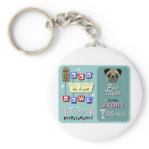 Pug Dog Bowling Tiki Night Keychain